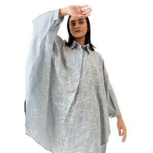 BEECHTREE Embroidered Oversized Shirt Tunic Collar Double Placket Detail OS